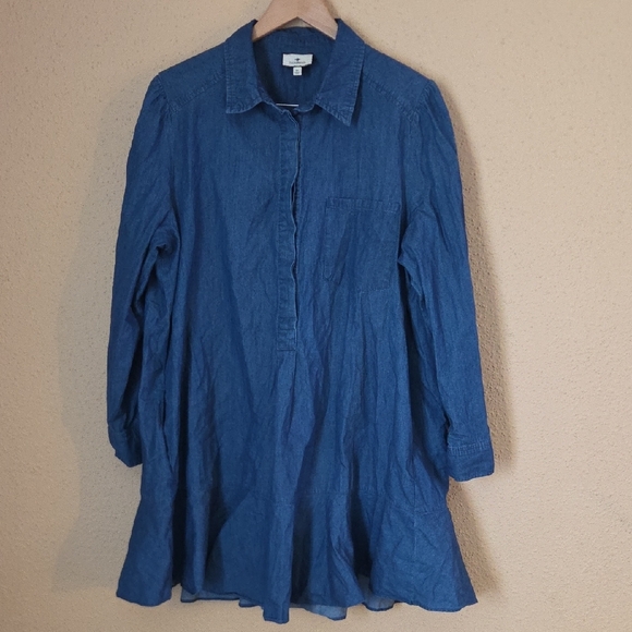 Tuckernuck Chambray Blue Shirt Dress with Ruffle Hem - Picture 3 of 12